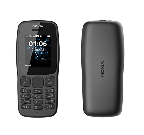 Nokia 106 tutti i vettori 4GB Dual Sim 2018 Grigio Scuro Con Torcia LED - Radio FM - Big Button Phone - Funzionalità e accessori
